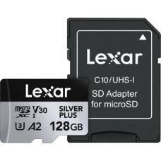 Lexar Memory card microSD 128GB C10 A2 U3 V30 205/150MB/s Silver Plus